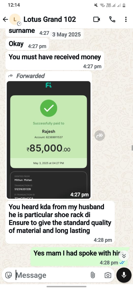 ₹85,000 advance received