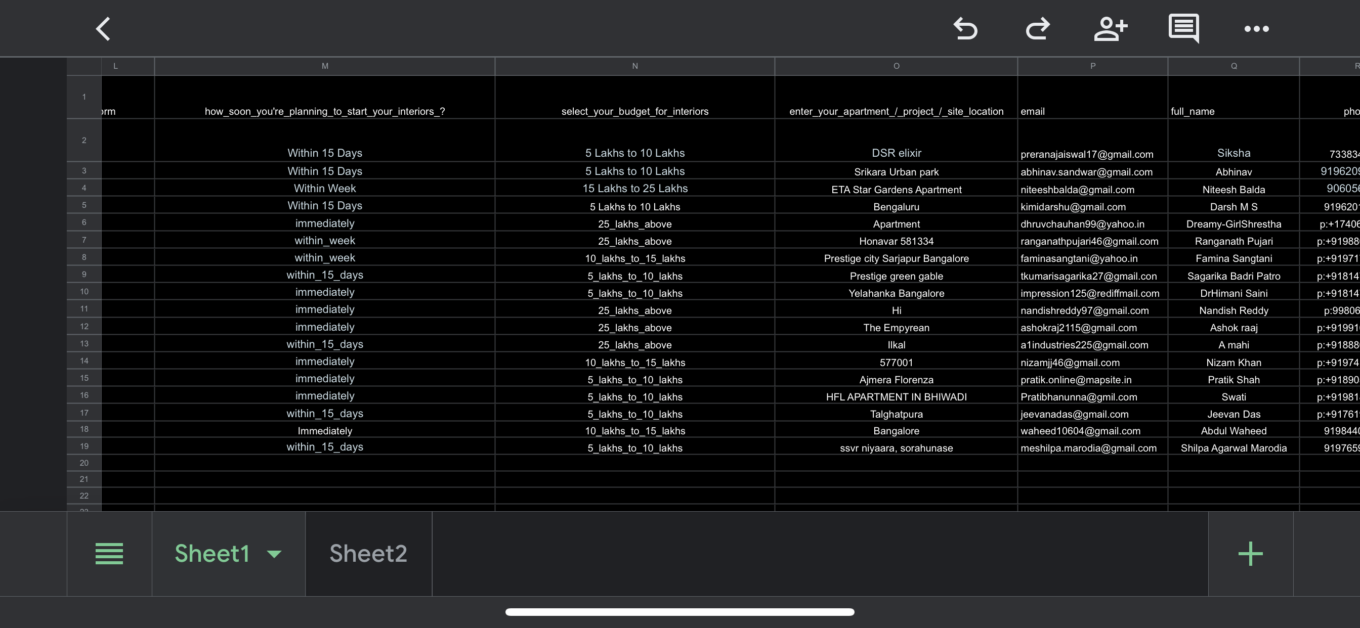 Bangalore Lead Sample