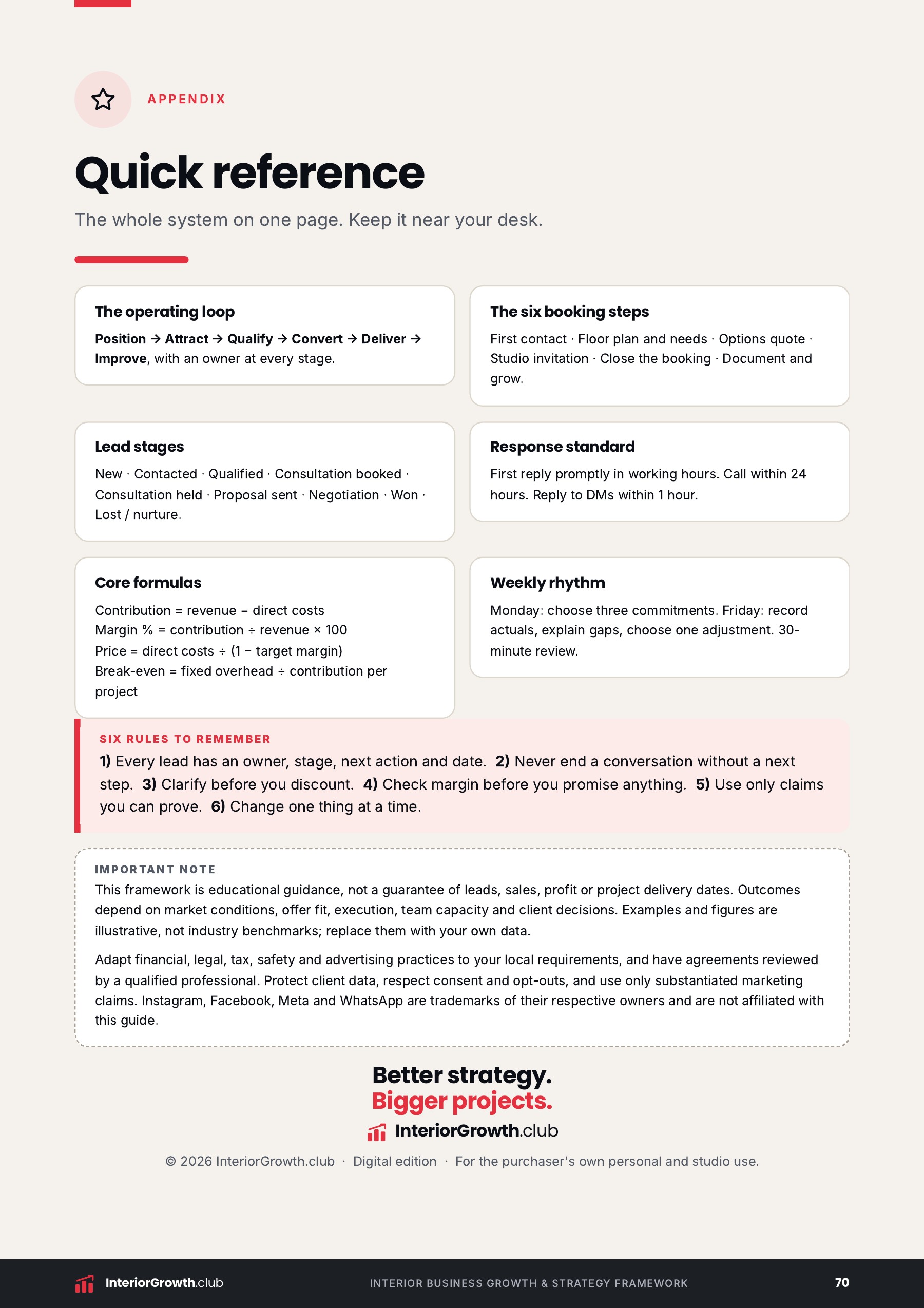 Quick reference page from the kit